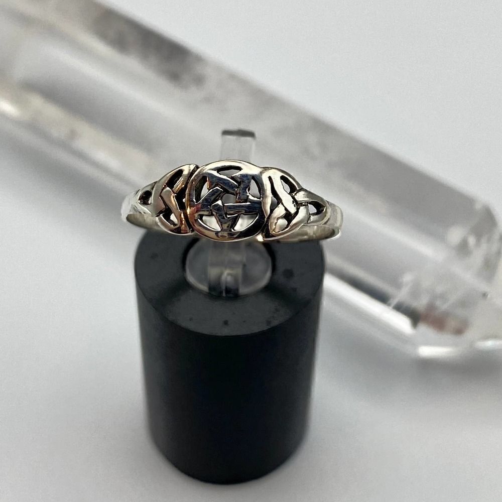 Sterling Silver Pentagram With Celtic Triquetras Ring Sizes 7,8,9